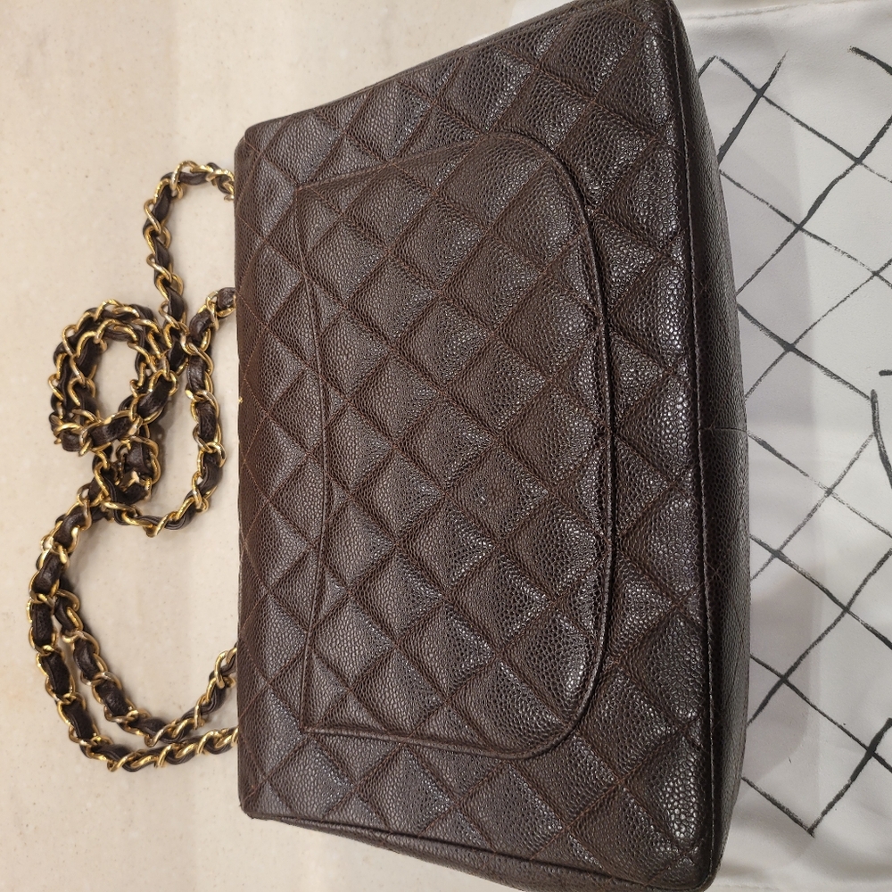 CHANEL Vintage Jumbo Single Flap - Brown Caviar Leather - Picture 6 of 13